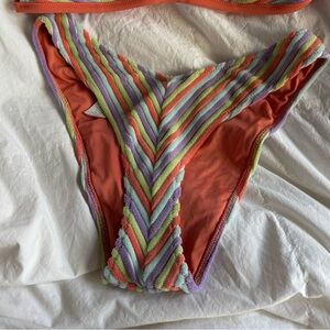 Aerie Peach Terry String Triangle Bikini Low Rise Cheeky Bikini Bottom NWOT